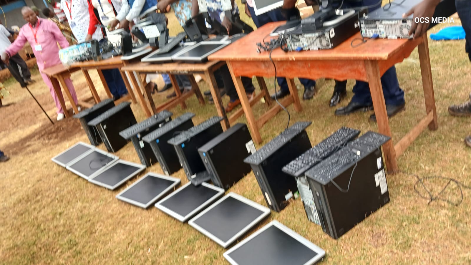 Donated CPUs and monitors lined up at Kapchebon